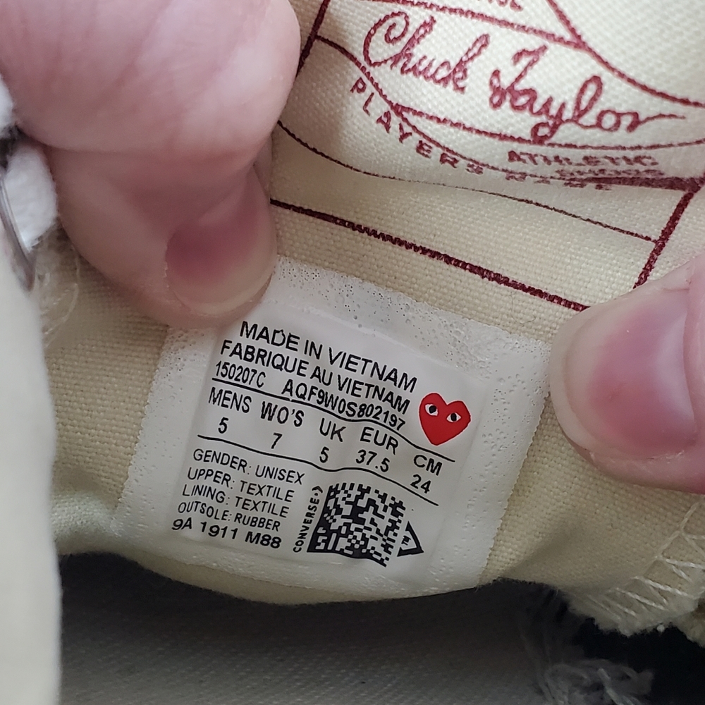 CONVERSE Comme des Garcons Play Emblem Heart Low Top Sneakers Size 7 - Picture 10 of 10